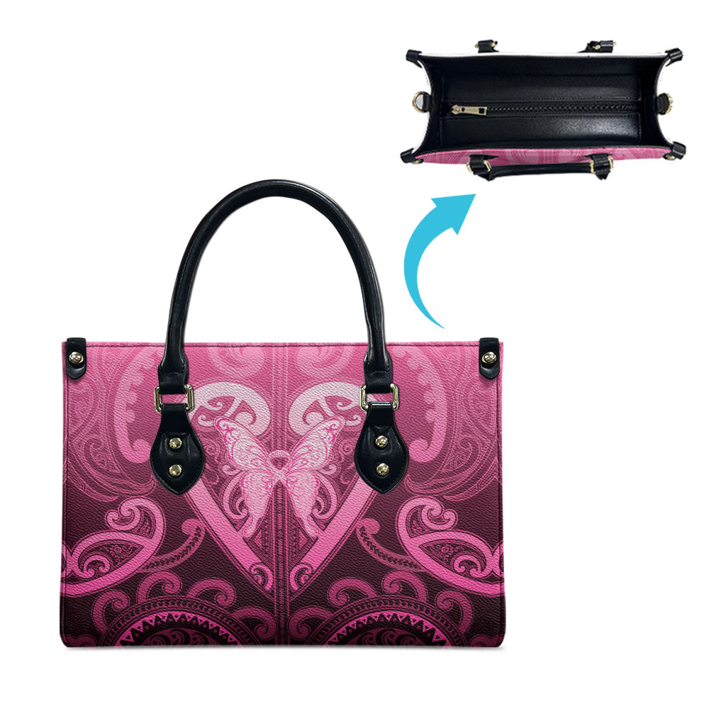 Aotearoa Breast Cancer Leather Bag Maori Tribal Pattern