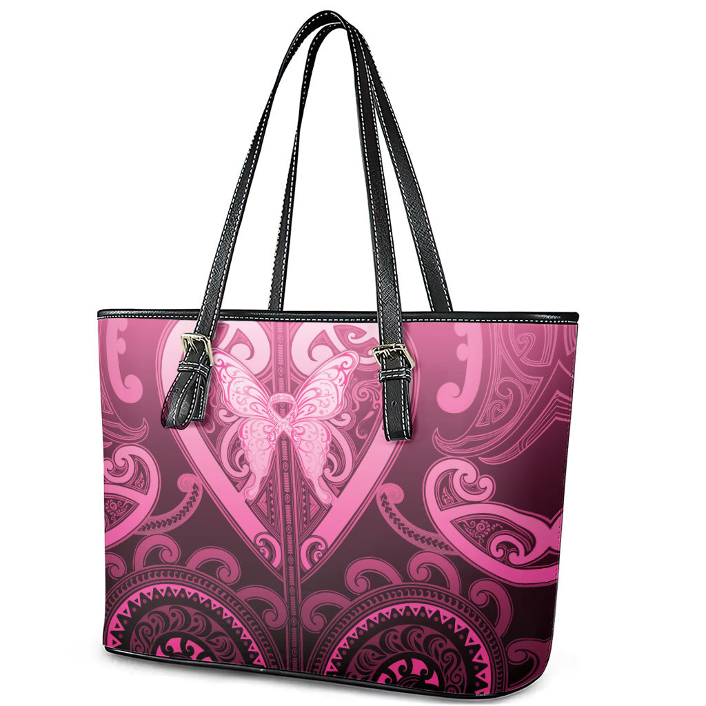 Aotearoa Breast Cancer Leather Tote Bag Maori Tribal Pattern