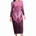 Aotearoa Breast Cancer Long Sleeve Bodycon Dress Maori Tribal Pattern