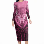 Aotearoa Breast Cancer Long Sleeve Bodycon Dress Maori Tribal Pattern