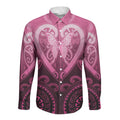 Aotearoa Breast Cancer Long Sleeve Button Shirt Maori Tribal Pattern