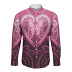Aotearoa Breast Cancer Long Sleeve Button Shirt Maori Tribal Pattern