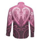 Aotearoa Breast Cancer Long Sleeve Button Shirt Maori Tribal Pattern