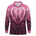 Aotearoa Breast Cancer Long Sleeve Polo Shirt Maori Tribal Pattern