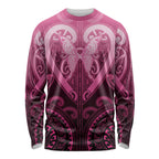 Aotearoa Breast Cancer Long Sleeve Shirt Maori Tribal Pattern