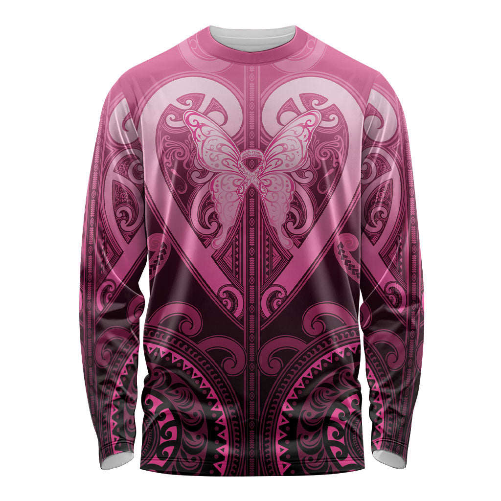 Aotearoa Breast Cancer Long Sleeve Shirt Maori Tribal Pattern