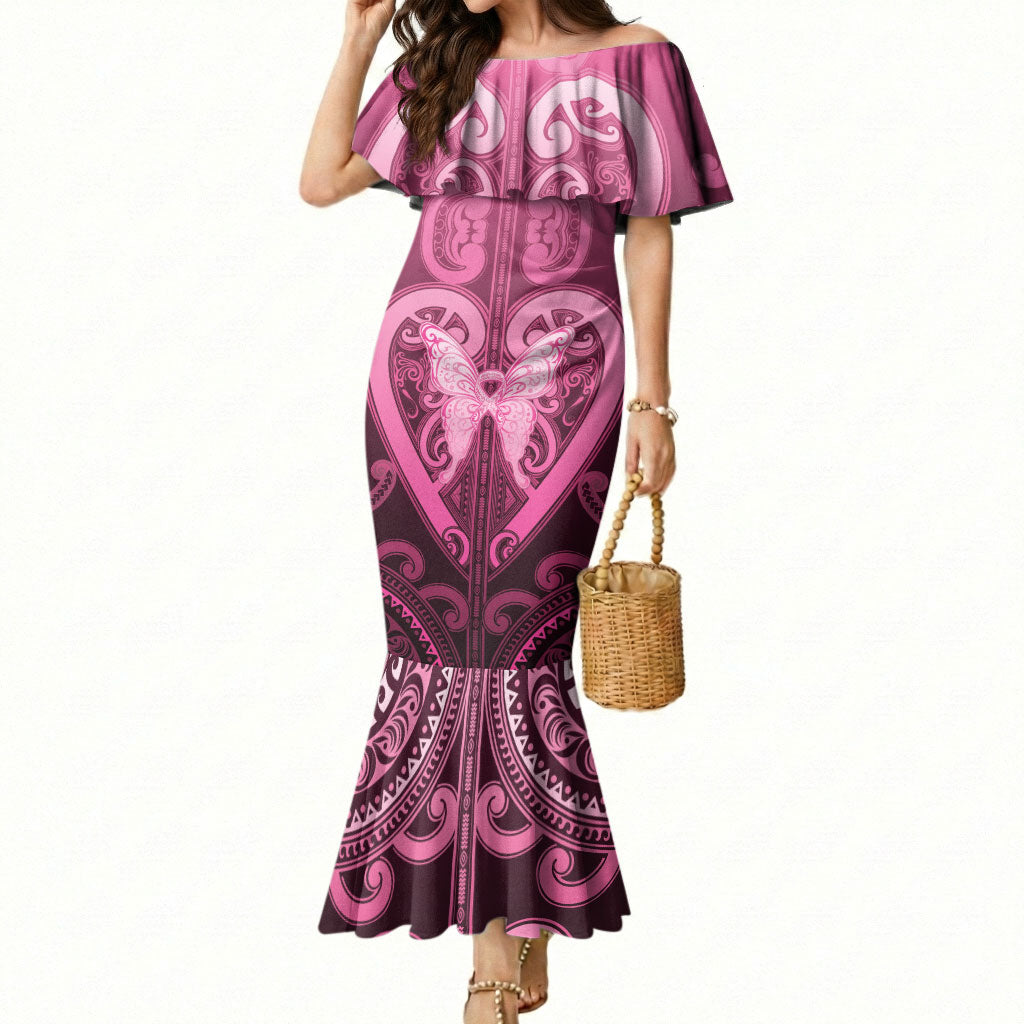 Aotearoa Breast Cancer Mermaid Dress Maori Tribal Pattern