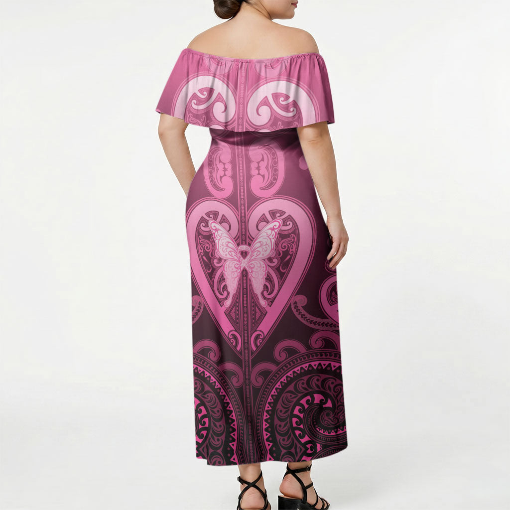 Aotearoa Breast Cancer Off Shoulder Maxi Dress Maori Tribal Pattern
