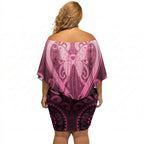 Aotearoa Breast Cancer Off Shoulder Short Dress Maori Tribal Pattern