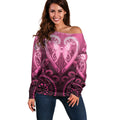 Aotearoa Breast Cancer Off Shoulder Sweater Maori Tribal Pattern