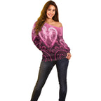 Aotearoa Breast Cancer Off Shoulder Sweater Maori Tribal Pattern