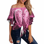 Aotearoa Breast Cancer Off Shoulder Wrap Waist Top Maori Tribal Pattern