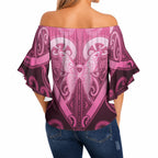 Aotearoa Breast Cancer Off Shoulder Wrap Waist Top Maori Tribal Pattern