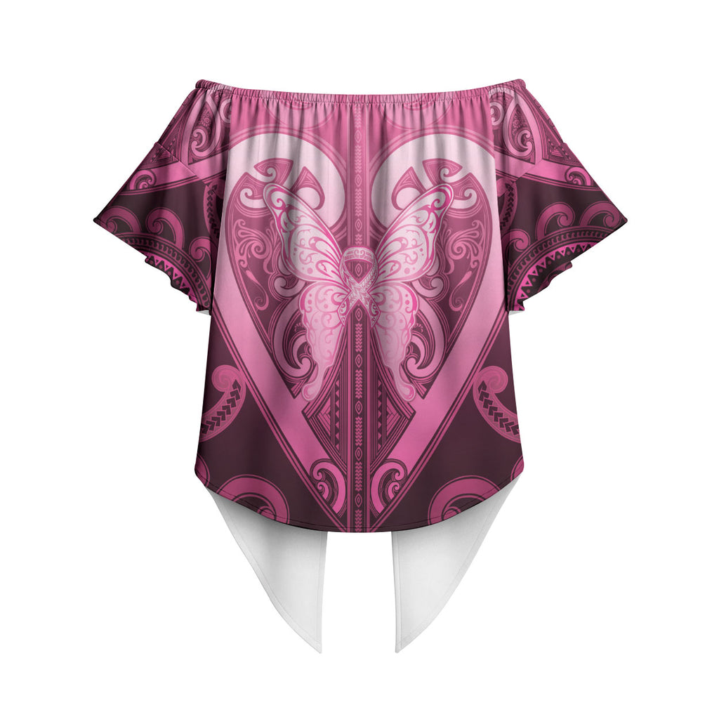 Aotearoa Breast Cancer Off Shoulder Wrap Waist Top Maori Tribal Pattern