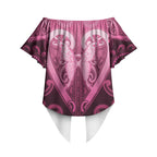 Aotearoa Breast Cancer Off Shoulder Wrap Waist Top Maori Tribal Pattern