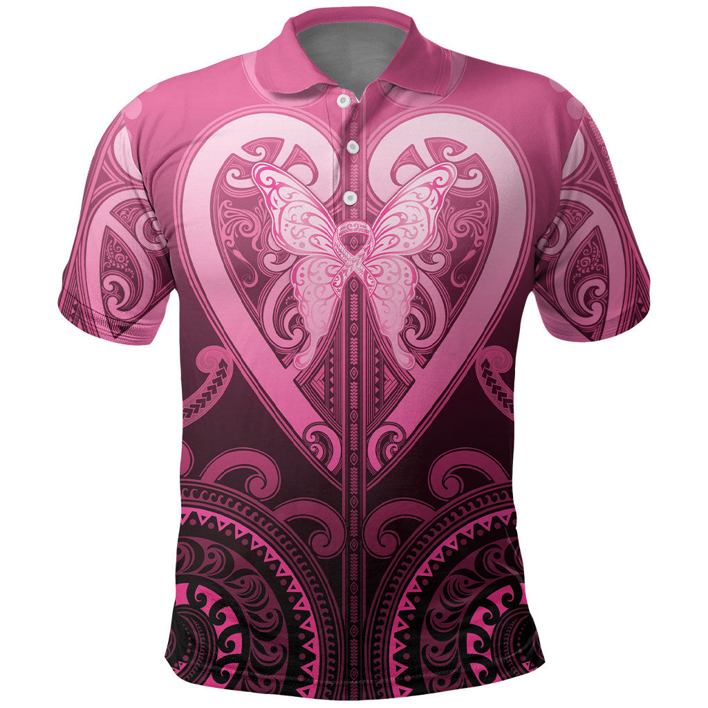 Aotearoa Breast Cancer Polo Shirt Maori Tribal Pattern
