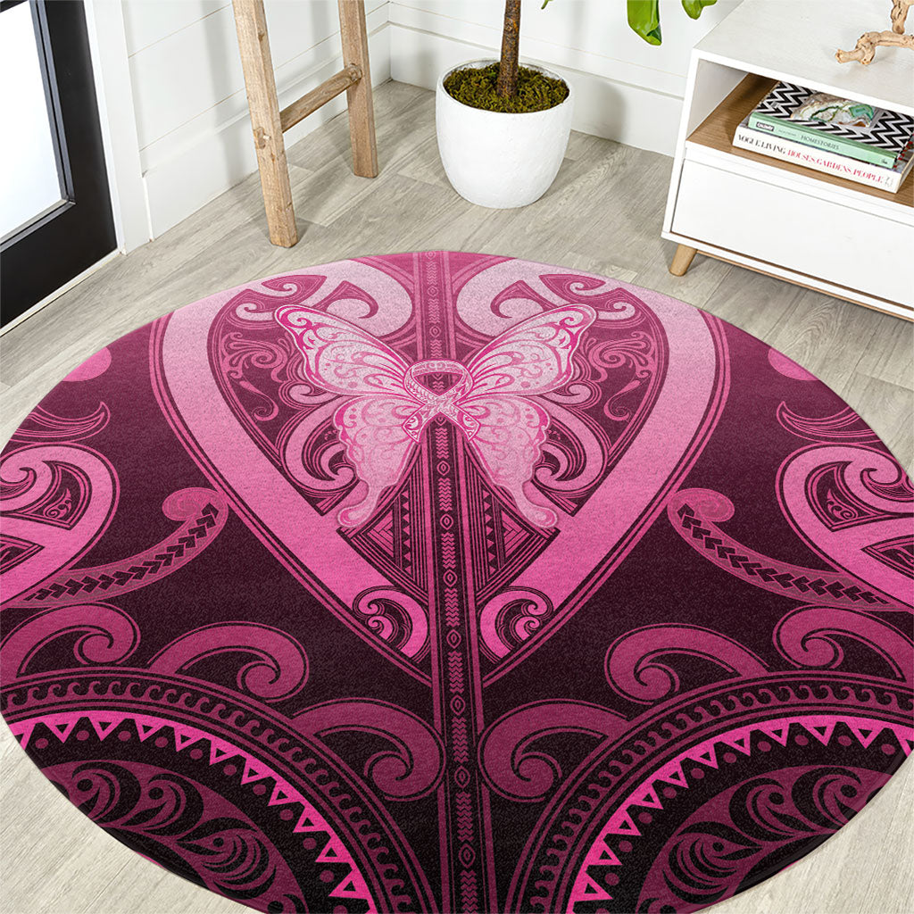 Aotearoa Breast Cancer Round Carpet Maori Tribal Pattern