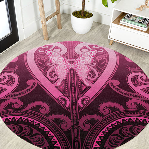 Aotearoa Breast Cancer Round Carpet Maori Tribal Pattern