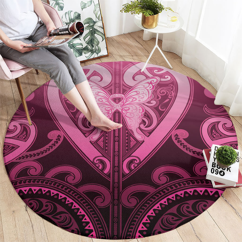 Aotearoa Breast Cancer Round Carpet Maori Tribal Pattern