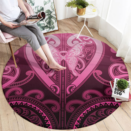 Aotearoa Breast Cancer Round Carpet Maori Tribal Pattern