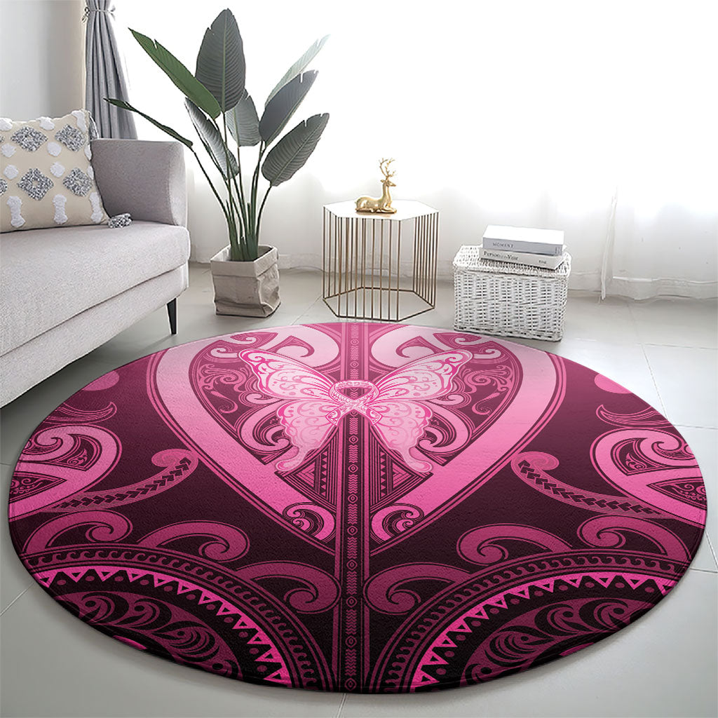 Aotearoa Breast Cancer Round Carpet Maori Tribal Pattern
