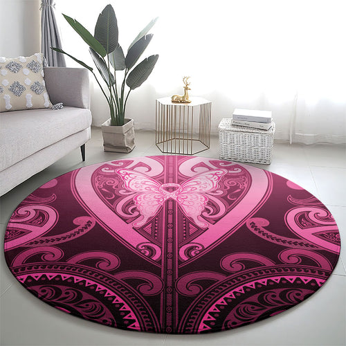 Aotearoa Breast Cancer Round Carpet Maori Tribal Pattern