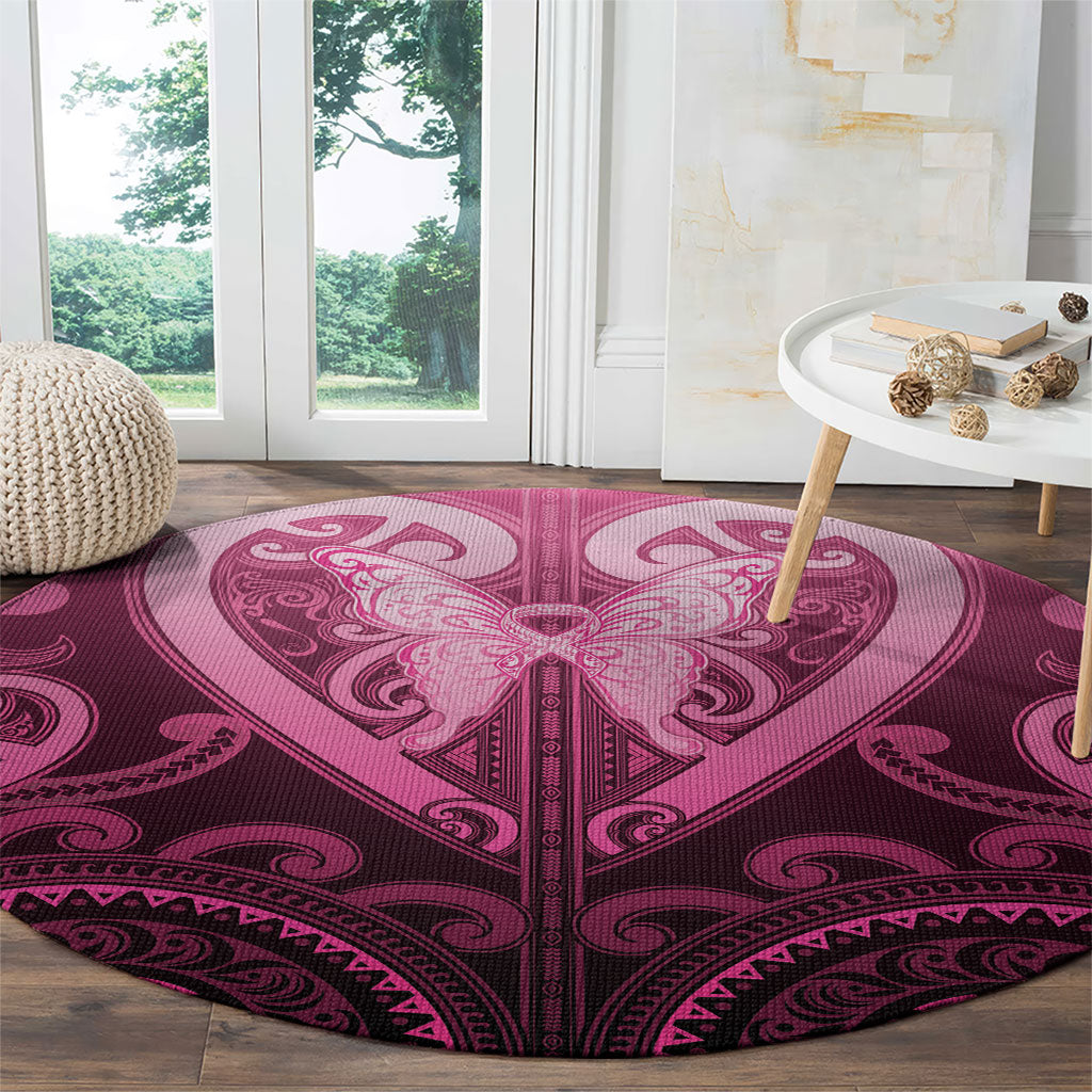Aotearoa Breast Cancer Round Carpet Maori Tribal Pattern