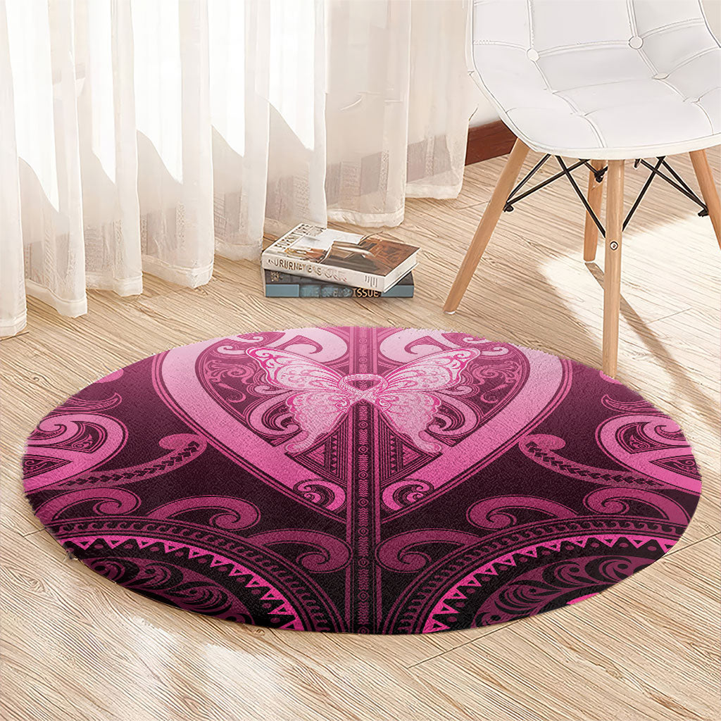 Aotearoa Breast Cancer Round Carpet Maori Tribal Pattern