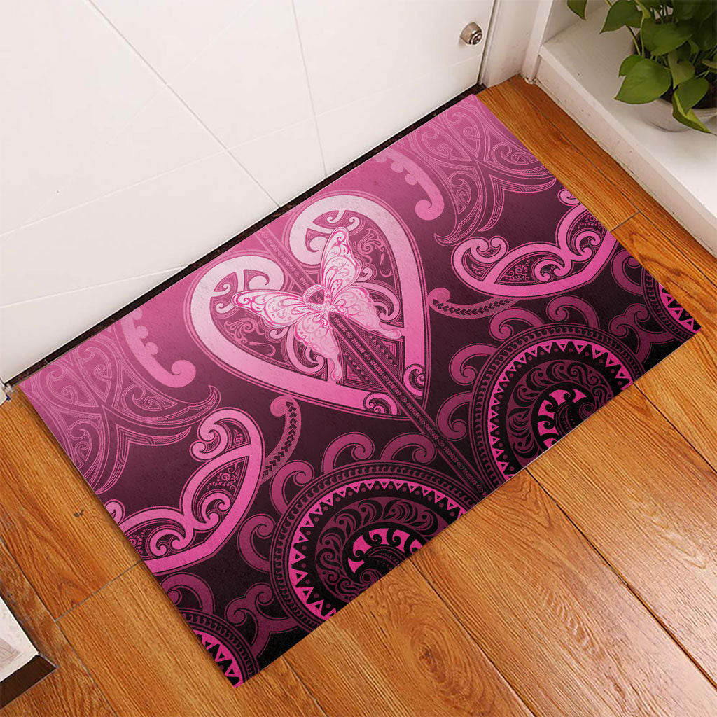 Aotearoa Breast Cancer Rubber Doormat Maori Tribal Pattern