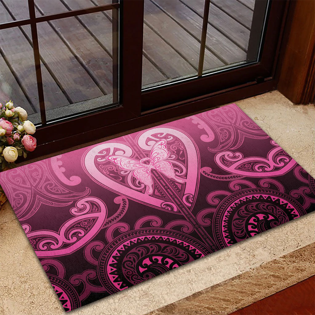 Aotearoa Breast Cancer Rubber Doormat Maori Tribal Pattern