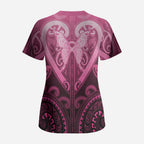 Aotearoa Breast Cancer Scrub Top Maori Tribal Pattern
