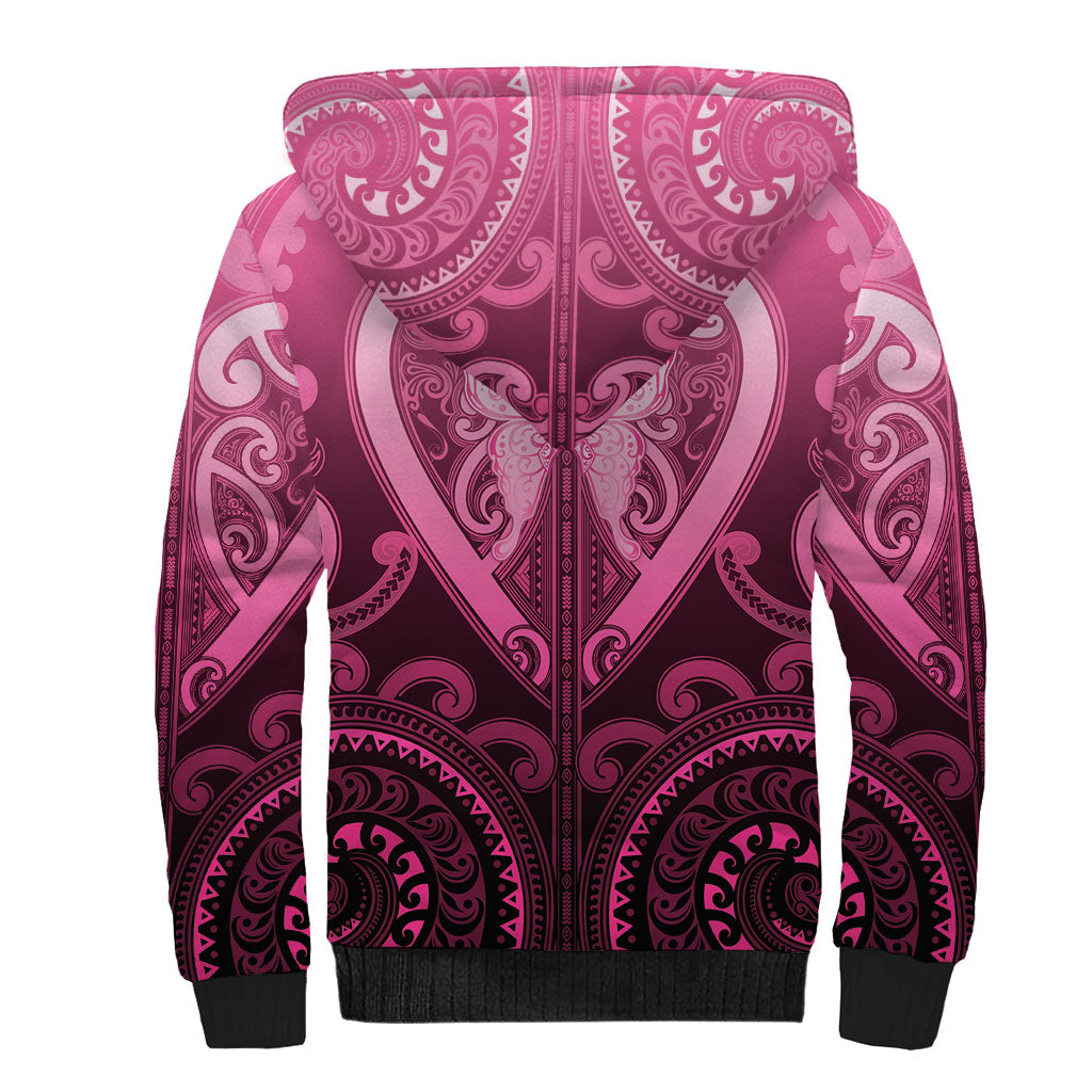 Aotearoa Breast Cancer Sherpa Hoodie Maori Tribal Pattern