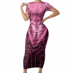 Aotearoa Breast Cancer Short Sleeve Bodycon Dress Maori Tribal Pattern