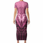 Aotearoa Breast Cancer Short Sleeve Bodycon Dress Maori Tribal Pattern