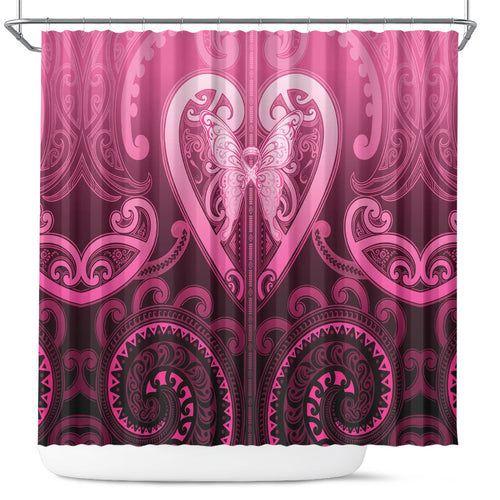 Aotearoa Breast Cancer Shower Curtain Maori Tribal Pattern