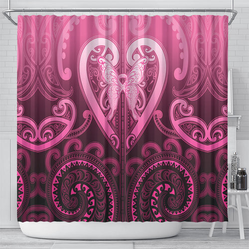 Aotearoa Breast Cancer Shower Curtain Maori Tribal Pattern