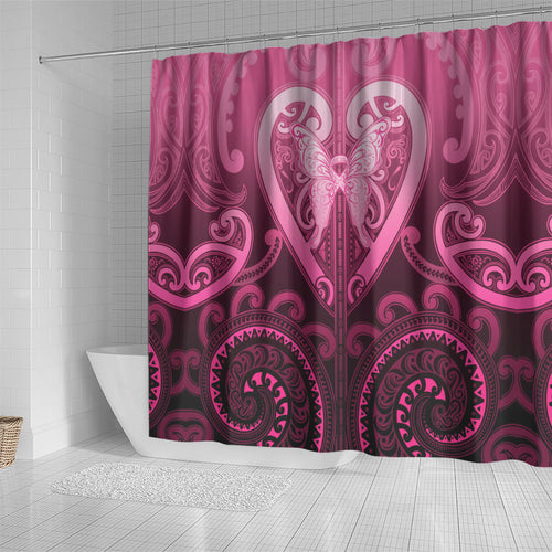 Aotearoa Breast Cancer Shower Curtain Maori Tribal Pattern
