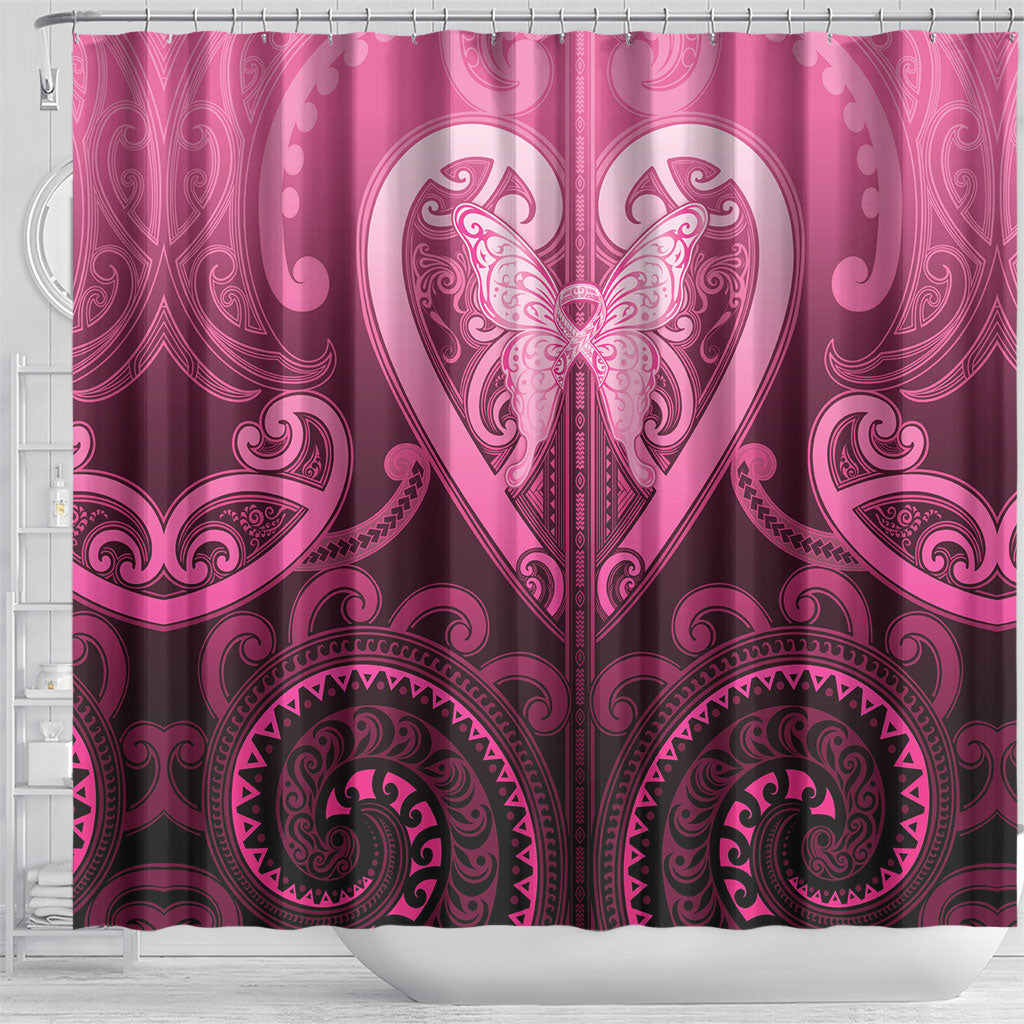 Aotearoa Breast Cancer Shower Curtain Maori Tribal Pattern