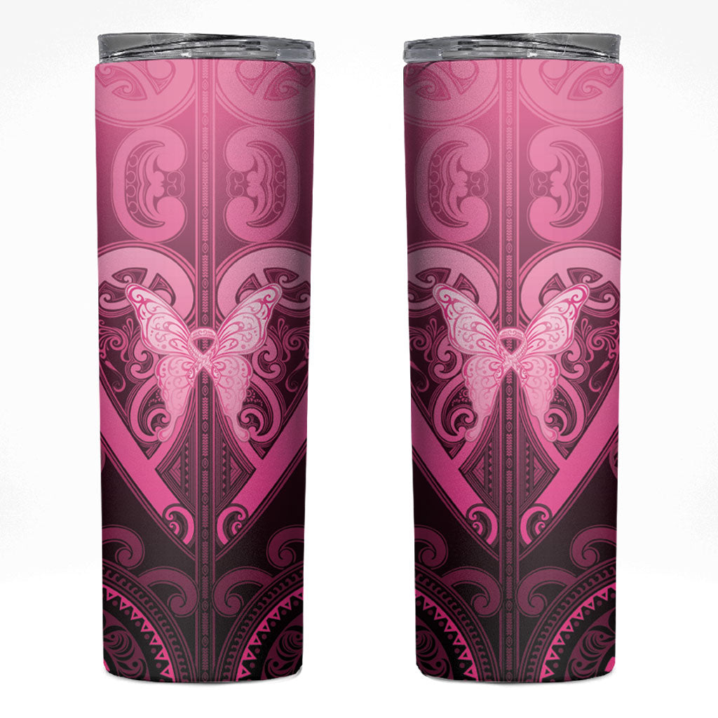 Aotearoa Breast Cancer Skinny Tumbler Maori Tribal Pattern