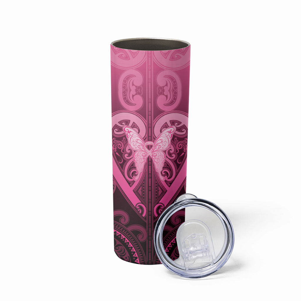 Aotearoa Breast Cancer Skinny Tumbler Maori Tribal Pattern
