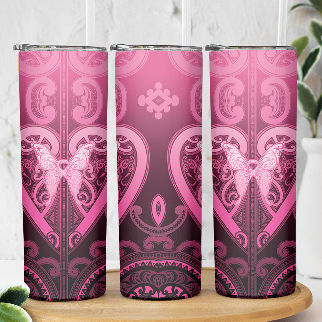 Aotearoa Breast Cancer Skinny Tumbler Maori Tribal Pattern