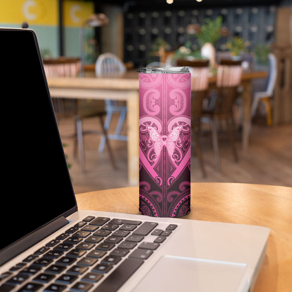 Aotearoa Breast Cancer Skinny Tumbler Maori Tribal Pattern