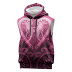 Aotearoa Breast Cancer Sleeveless Hoodie Maori Tribal Pattern
