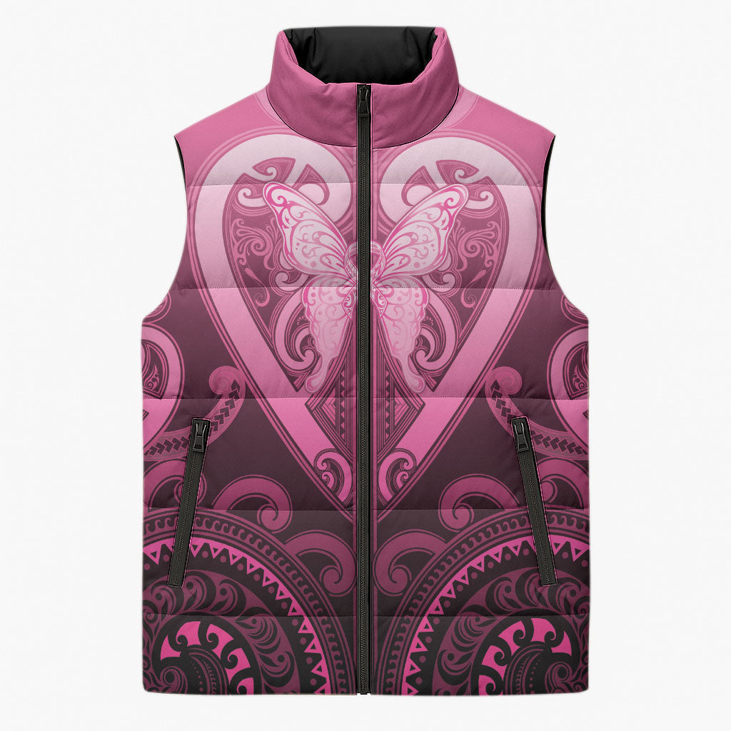 Aotearoa Breast Cancer Sleeveless Puffer Jacket Maori Tribal Pattern