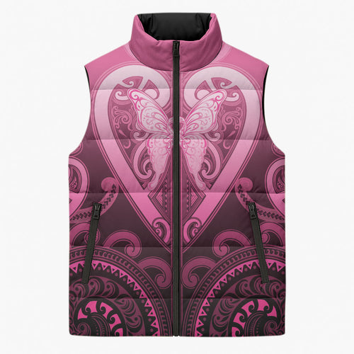 Aotearoa Breast Cancer Sleeveless Puffer Jacket Maori Tribal Pattern