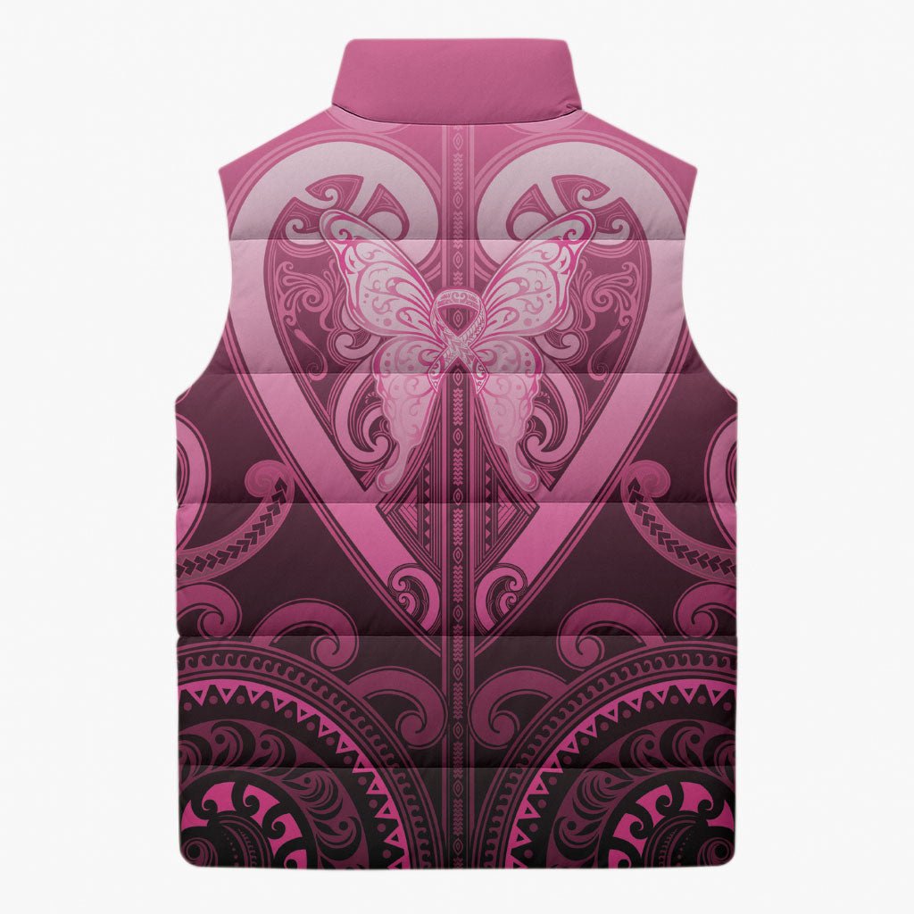 Aotearoa Breast Cancer Sleeveless Puffer Jacket Maori Tribal Pattern