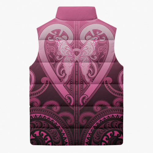 Aotearoa Breast Cancer Sleeveless Puffer Jacket Maori Tribal Pattern