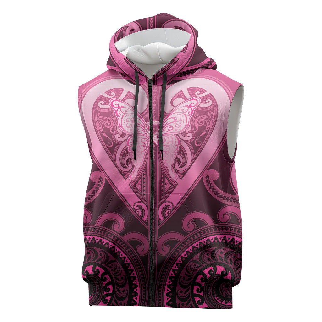 Aotearoa Breast Cancer Sleeveless Zip Hoodie Maori Tribal Pattern