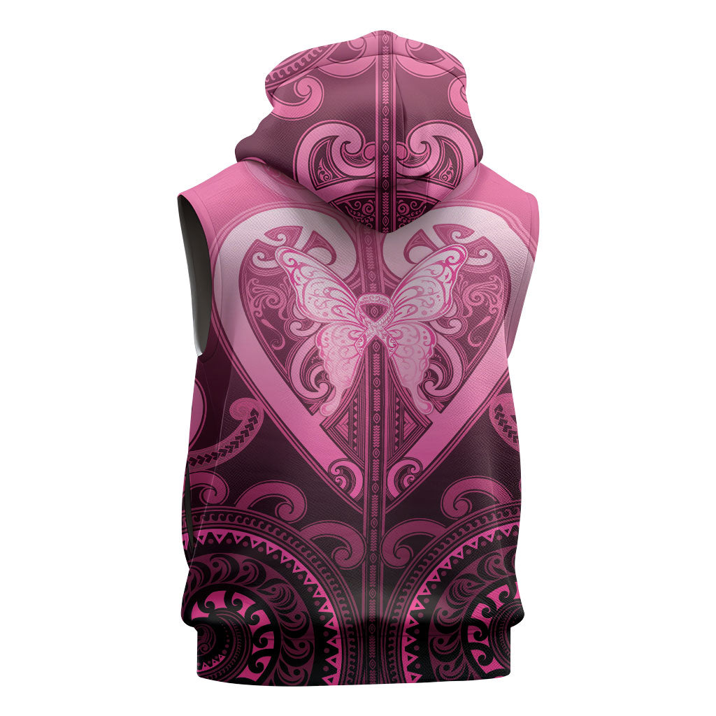 Aotearoa Breast Cancer Sleeveless Zip Hoodie Maori Tribal Pattern