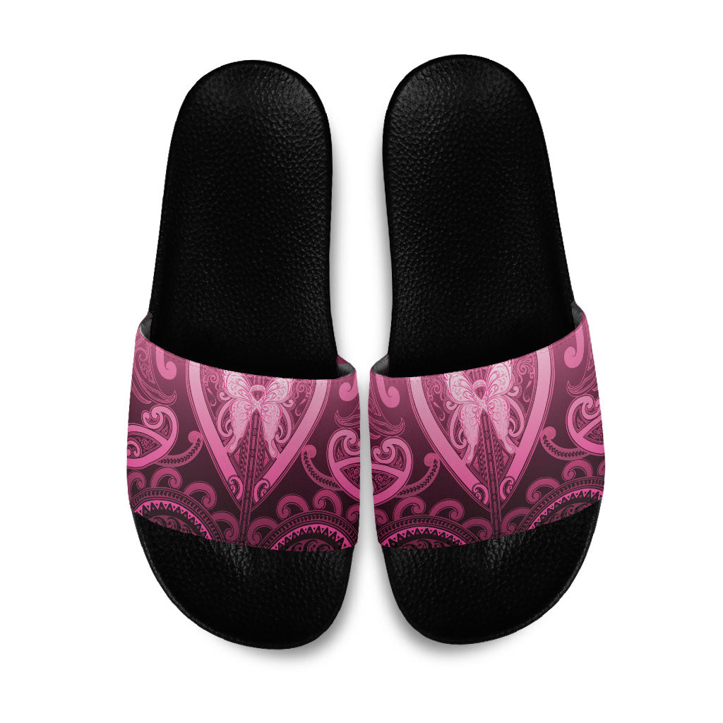 Aotearoa Breast Cancer Slide Sandals Maori Tribal Pattern